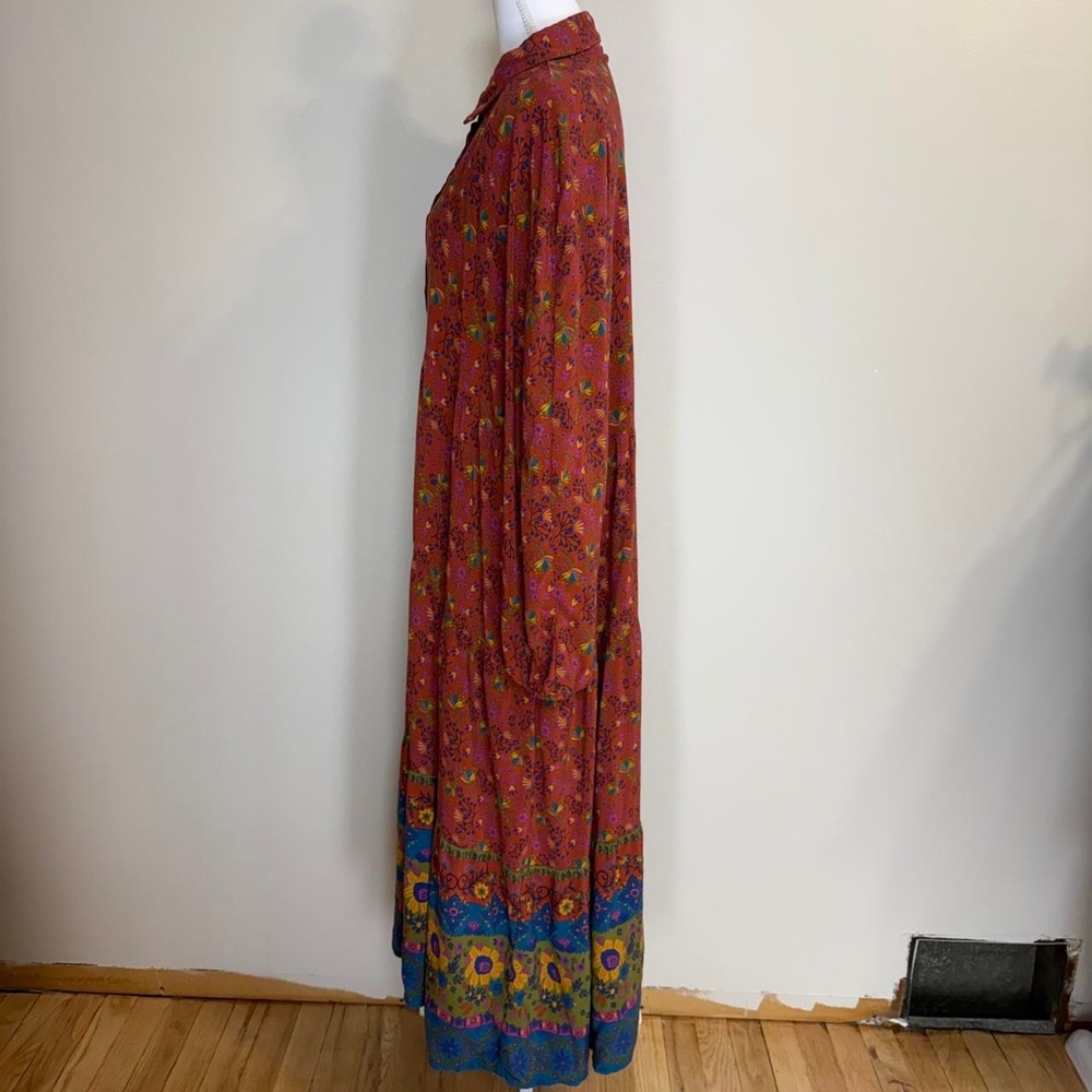 Rust Floral Long-Sleeve Button Front Maxi Dress - Picture 2 of 8